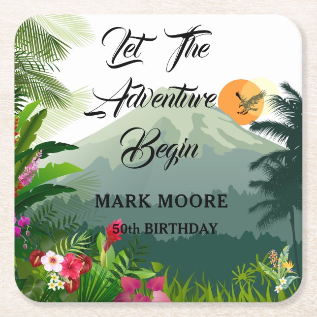 Berg, skog och solnedgång underlägg papper kvadrat (Framsidan)