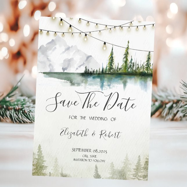 Berg,Skog,Sjö,Ljus Chic Save The Date Spara Datumet (Skapare uppladdad)