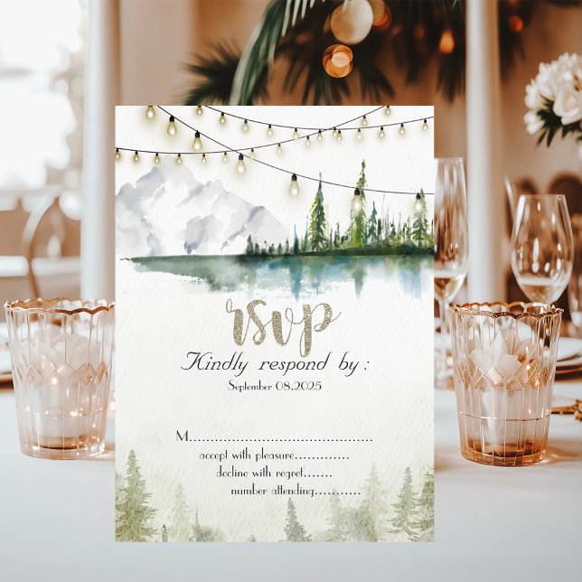 Berg,Skog,Sjö,Strängljus RSVP Inbjudningar (Skapare uppladdad)