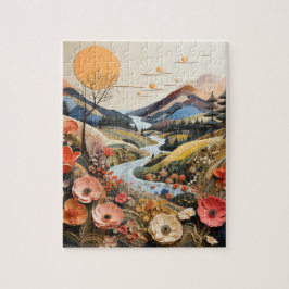 Berg, Stream och Wildblommor Pussel