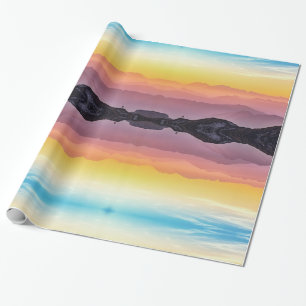 Berg vid solnedgång, himlar över och under presentpapper