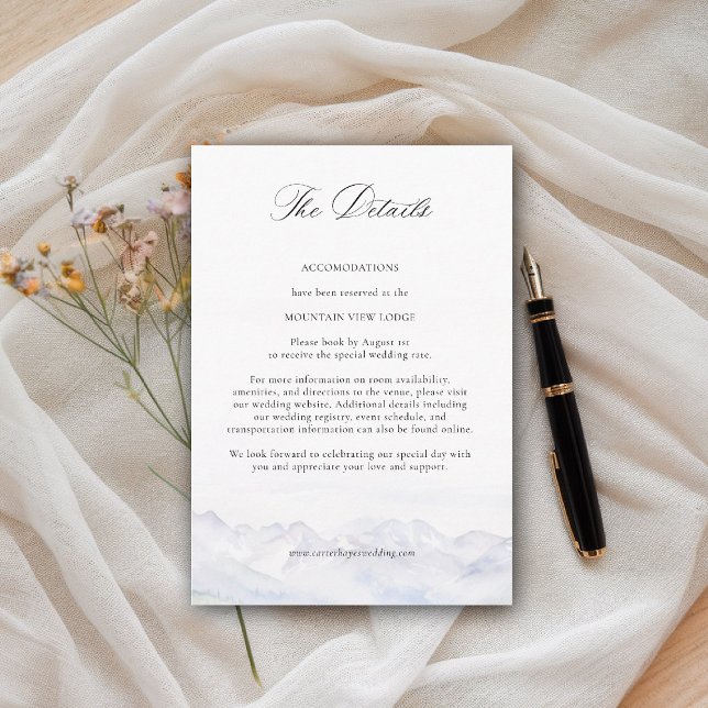 Berg Vildblomma Äng Blommig Bröllopsdetalj Tilläggskort (mountains wedding details card wildflowers meadow floral watercolor modern elegant rustic romantic)