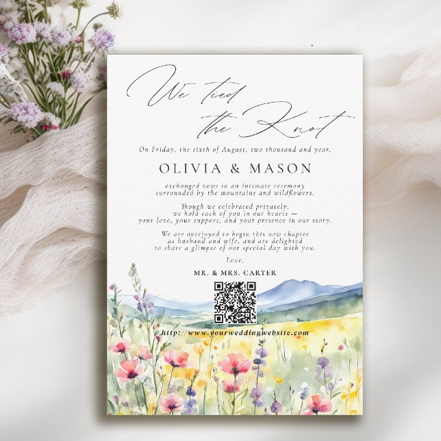 Berg Vildblomma Elopement Bröllopsannons Inbjudningar (mountain wedding announcement elopement wildflowers meadow floral watercolor modern calligraphy )