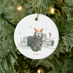 Bergamasco Fårhund Vattenfärg Hund   Monogram Julgransprydnad Keramik