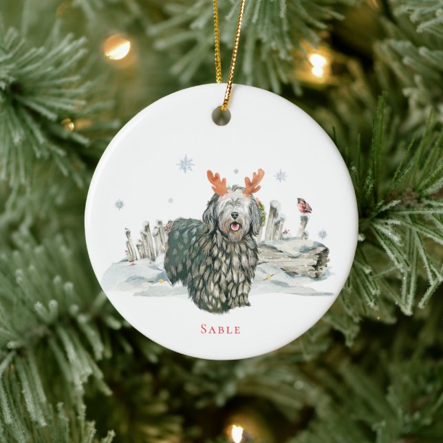 Bergamasco Fårhund Vattenfärg Hund | Monogram Julgransprydnad Keramik (Träd)