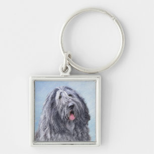 Bergamasco Sheepdog Painting - Cute Original Hund Fyrkantig Silverfärgad Nyckelring