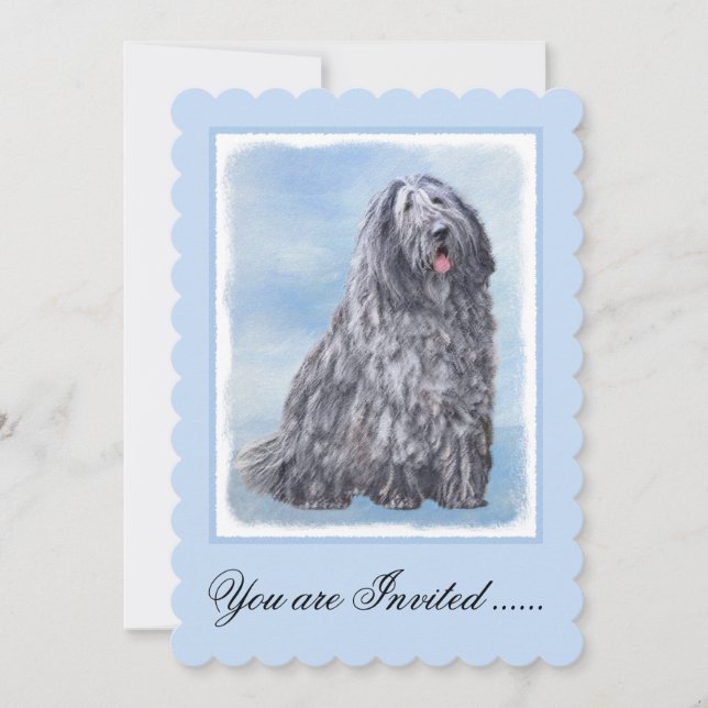 Bergamasco Sheepdog Painting - Cute Original Hund  Inbjudningar (Framsida)