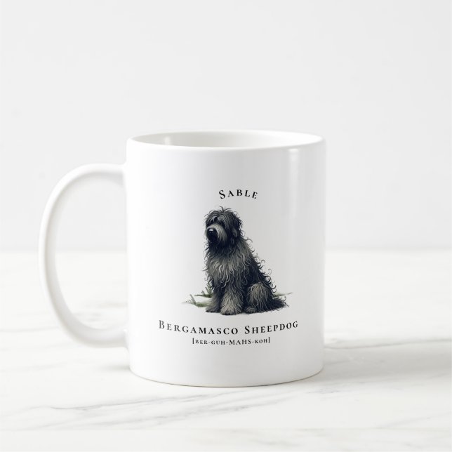 Bergamasco Sheepdog Watercolor Hund | Monogram Kaffemugg (Vänster)