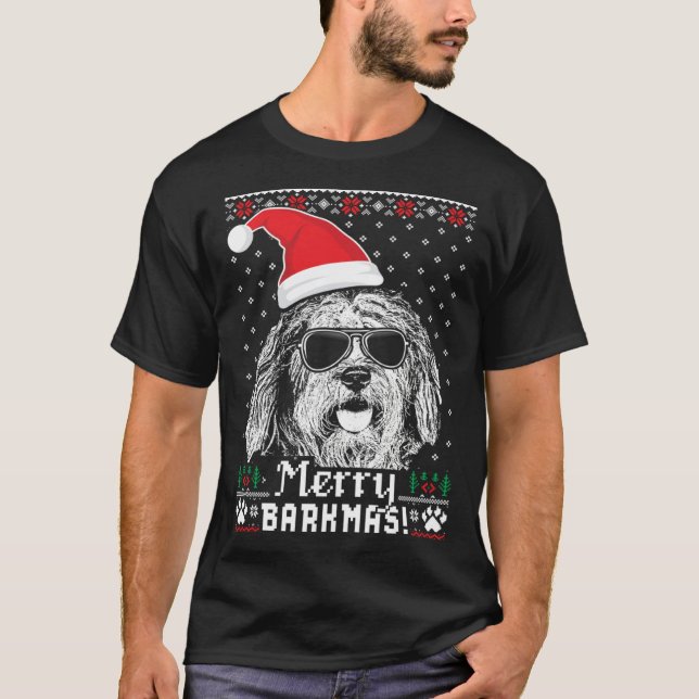 Bergamasco Shepherd Merry Barkmas Christmas T Shirt (Framsida)