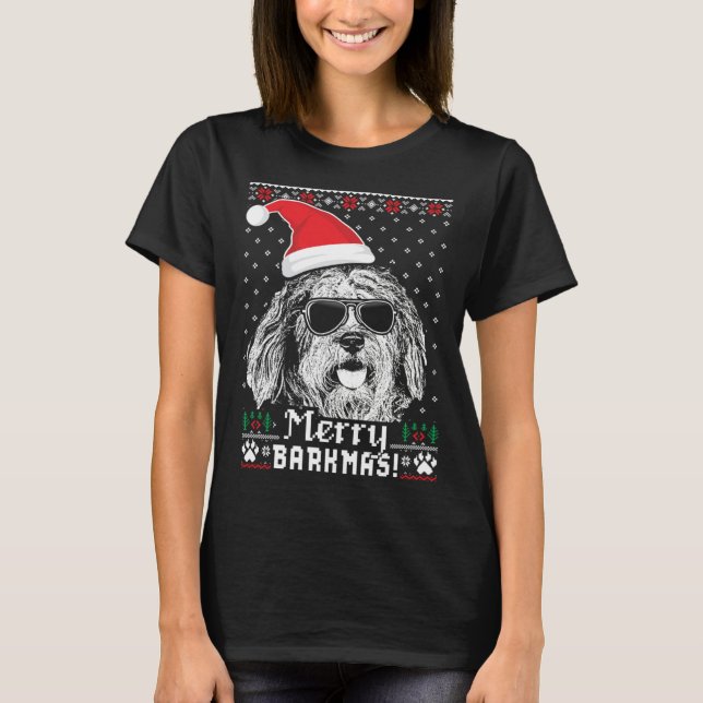 Bergamasco Shepherd Merry Barkmas Christmas T Shirt (Framsida)