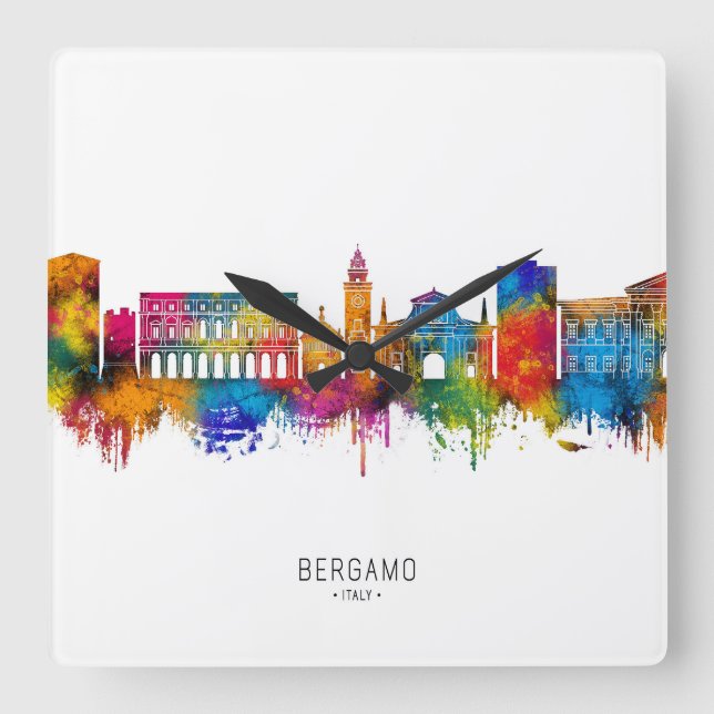 Bergamo Italien Siluett Fyrkantig Klocka (Framsida)