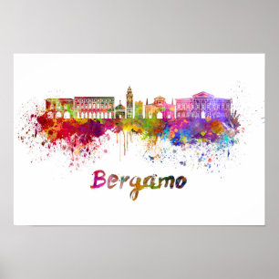 Bergamo skyline in watercolor poster