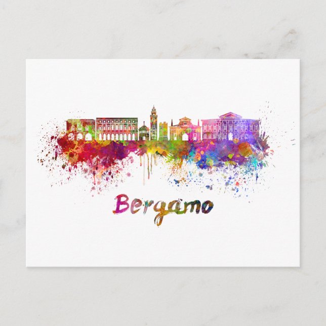 Bergamo skyline in watercolor vykort (Framsida)