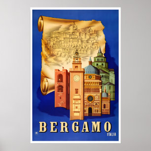 Bergamo tryck Italien Resa Poster Italiensk Konst
