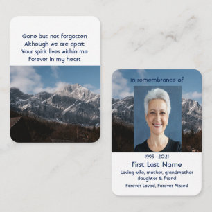 Bergar Alperna Home Memorial Pocket Keepsaké Visitkort
