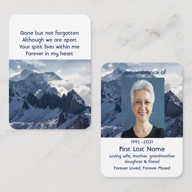 Bergar Alperna Home Memorial Pocket Keepsaké Visitkort (Fram/baksida)
