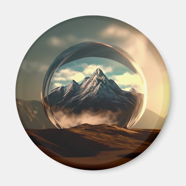 Bergar i en bubelglobe magnet (Framsidan)