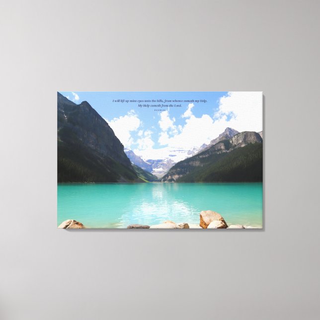 Bergar och Sjö landskapsfoto Psalm 121 Canvastryck (Framsida)