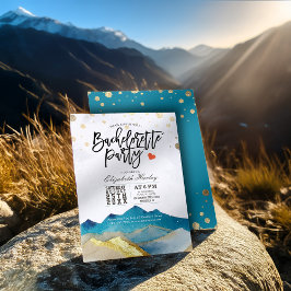 Bergarna i Watercolor Blue Guld Bachelorette Party Inbjudningar