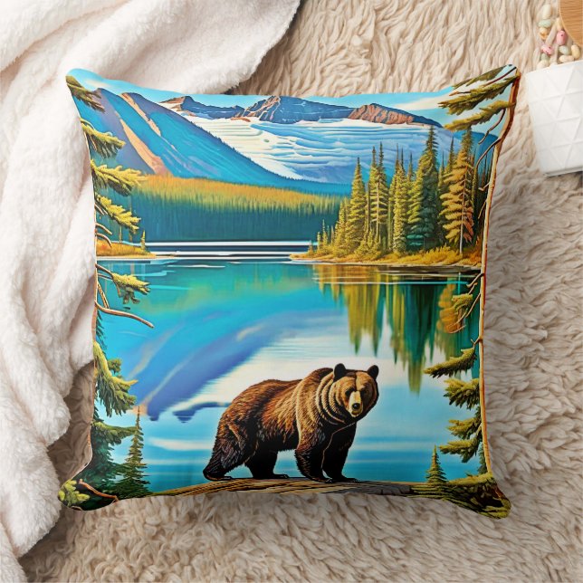 Bergbjörn: Reflection Art i Sjö Kudde (Filt)