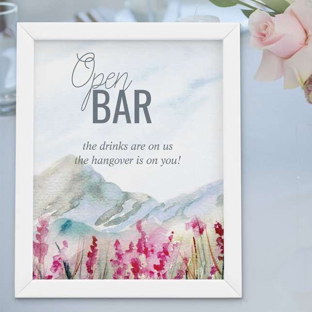 Bergbröllop Watercolor Öppen Bar Poster (Skapare uppladdad)