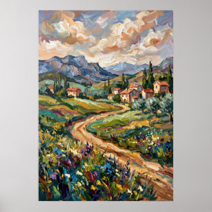 Bergby Wildflower Landskapsaffisch Poster
