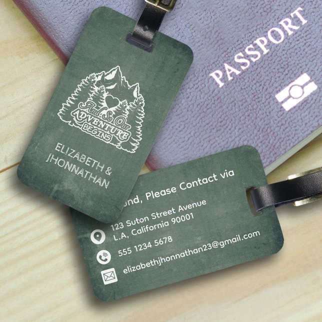 Bergen Äventyr börjar Grönt Chalkboard Travel Bagagebricka (Skapare uppladdad)
