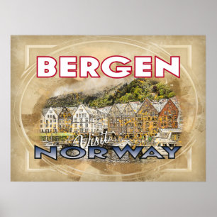 Bergen, besök Norge Poster