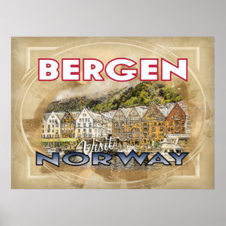 Bergen, besök Norge Poster