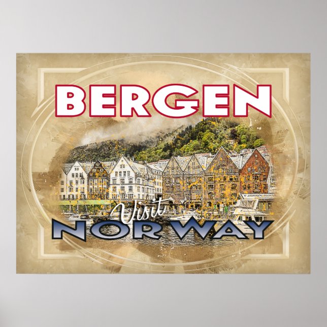 Bergen, besök Norge Poster (Framsidan)
