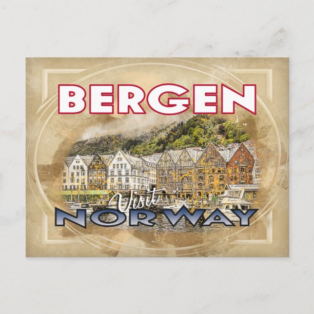 Bergen, besök Norge Vykort (Framsida)