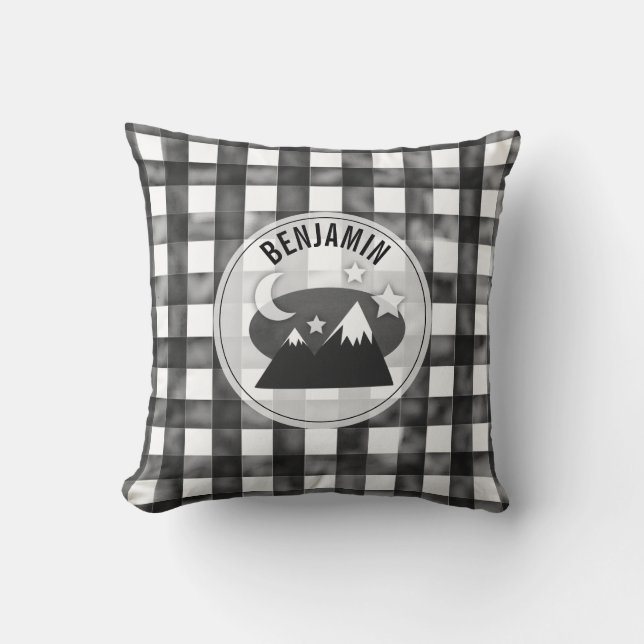 Bergen Black and White Gingham Nursery Kudde (Framsida)