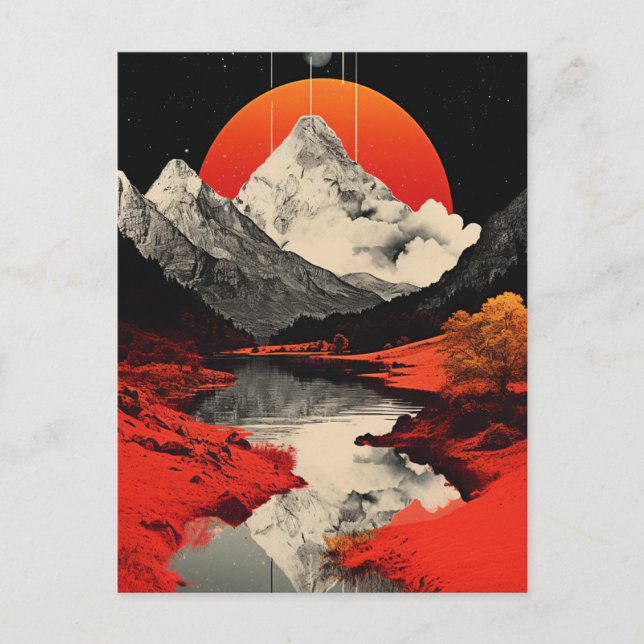 Bergen, floden och Måne Vykort (Framsida)