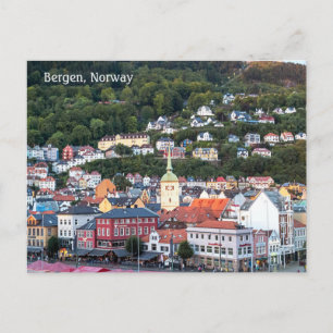 Bergen i kvällsljus, Norge, vykort