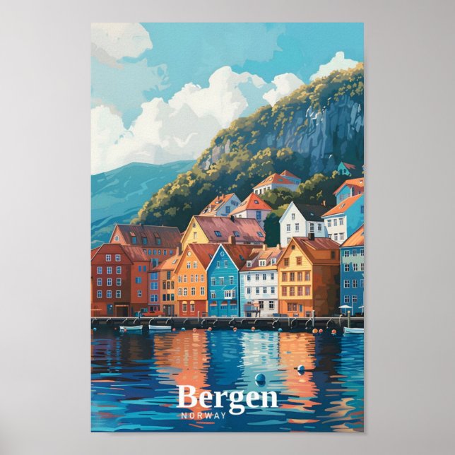 Bergen Norge Art Vintage resor Poster (Framsidan)