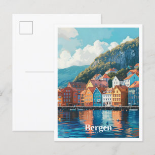 Bergen Norge Art Vintage resor Vykort