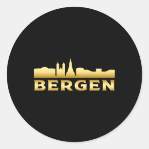 Bergen Norge City Skyline Cityscape Funny Gift Runt Klistermärke