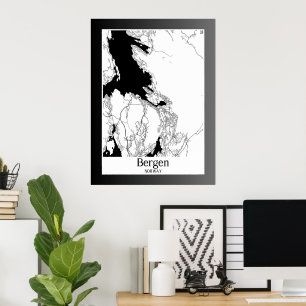 Bergen Norge Modern City Karta Poster