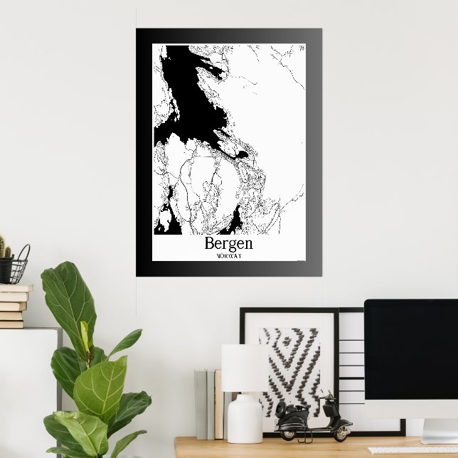 Bergen Norge Modern City Karta Poster (Hemmakontoret)