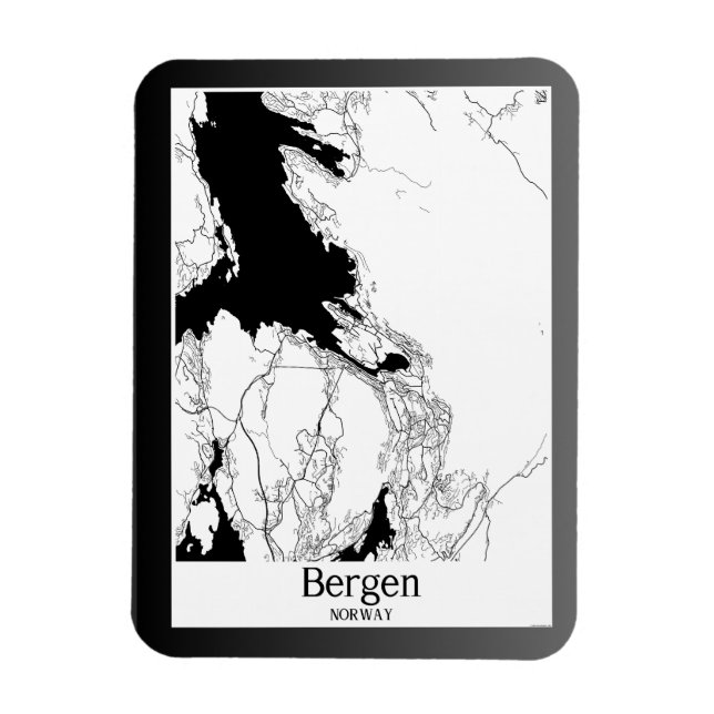 Bergen Norge Modern Stadskarta Magnet (Vertikal)