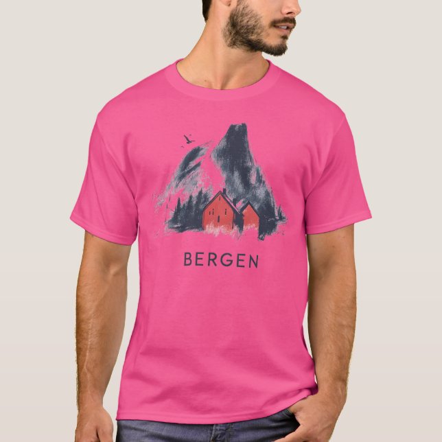 Bergen Norge Mountain Landscape - Minimalistisk ma T Shirt (Framsida)