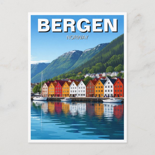 Bergen Norge Resa Vykort (Framsida)