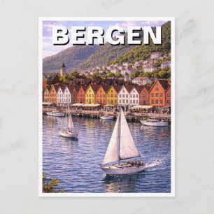 Bergen Norge Resa Vykort