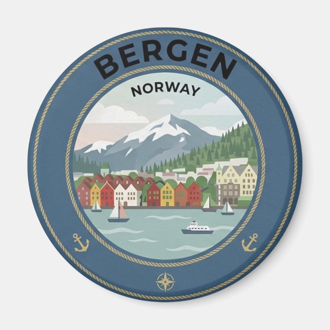 Bergen Norge Resmagnet Magnet (Framsidan)