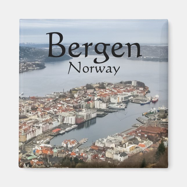 Bergen Norge Souvenir Magnet (Framsidan)