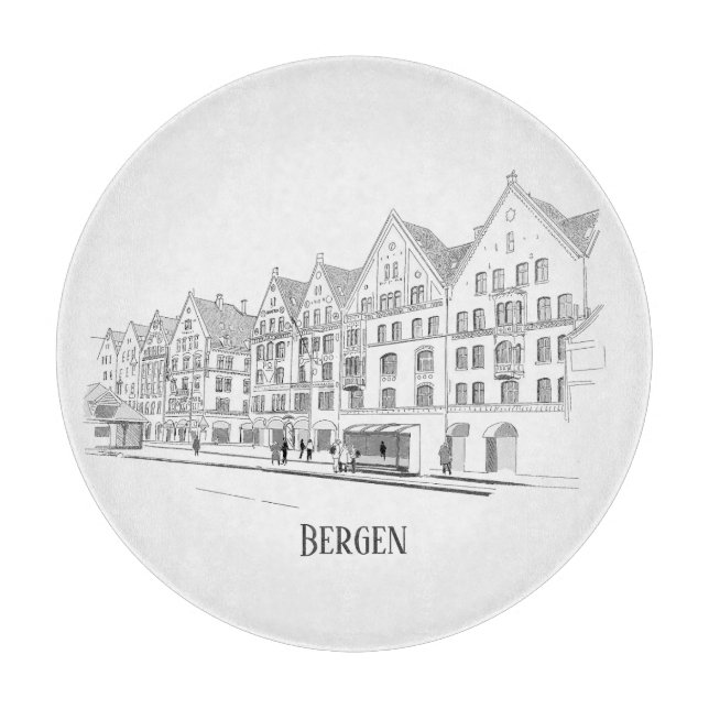 Bergen Norge Streetscape Vacklig linje Teckning (Framsidan)