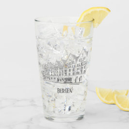 Bergen Norge Streetscape Vacklig linje Teckning Glaskopp