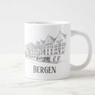 Bergen Norge Streetscape Vacklig linje Teckning Jumbo Mugg