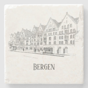 Bergen Norge Streetscape Vacklig linje Teckning Stenunderlägg