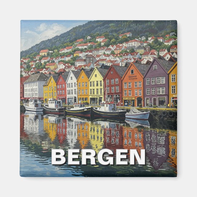 Bergen Norge Travel Magnet (Framsidan)